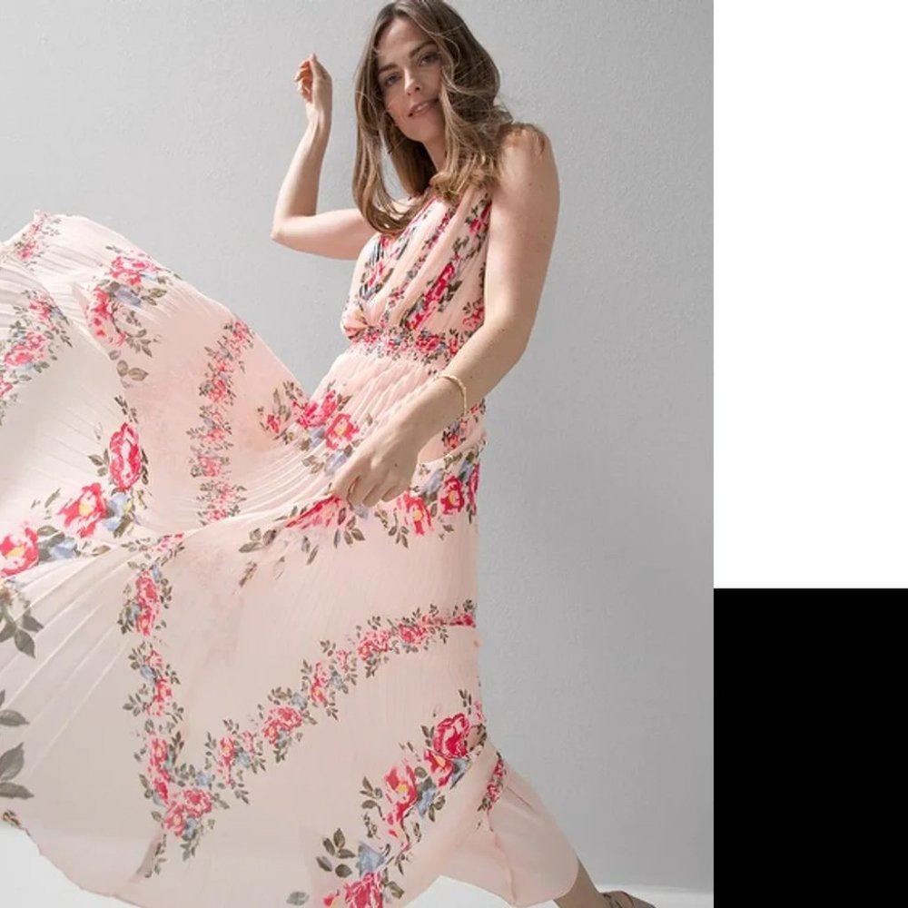 nwt white house black market floral ikat pleated maxi dress 12